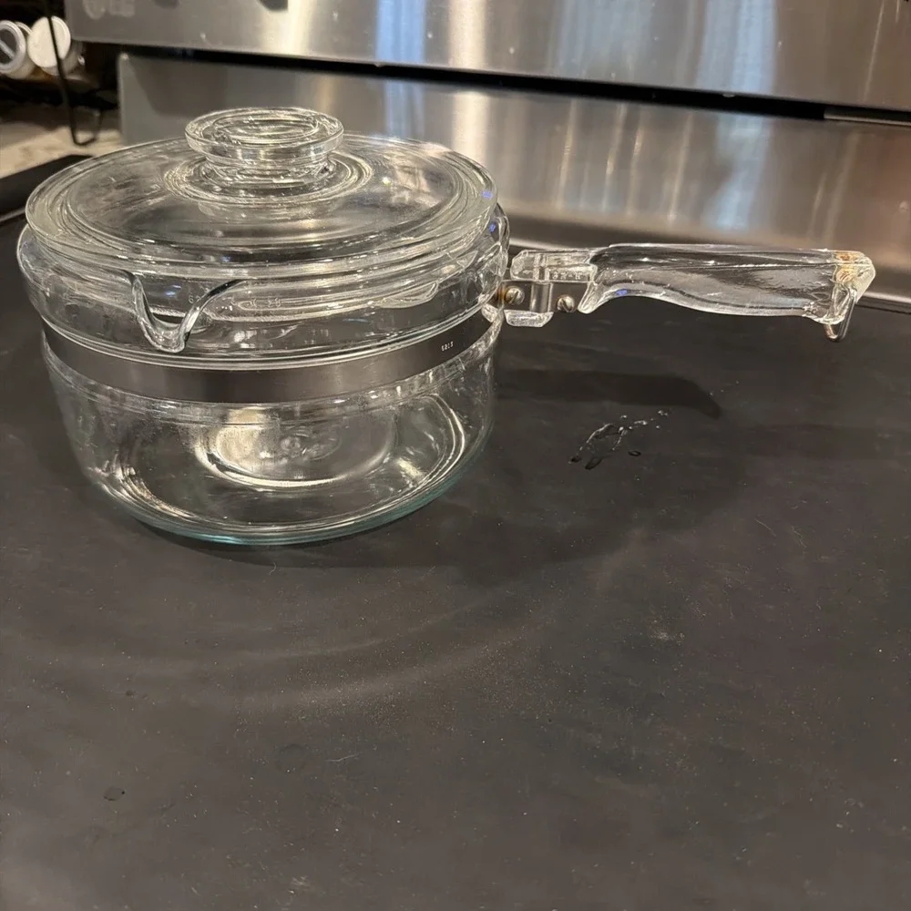 Vintage Pyrex‎ Flameware Glass Pot Saucepan w/ Lid 2 Quart 6214-B Made in USA